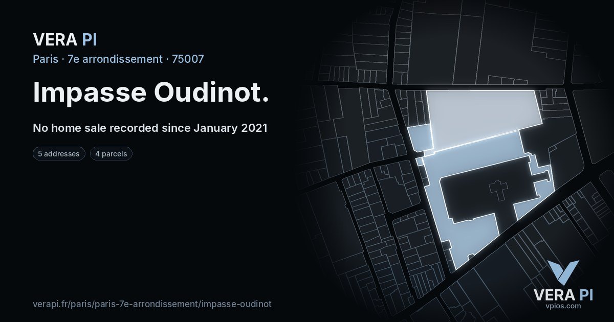 Impasse Oudinot, 7e arrondissement at night – every parcel coloured by the prices around it, the street's own parcels lit