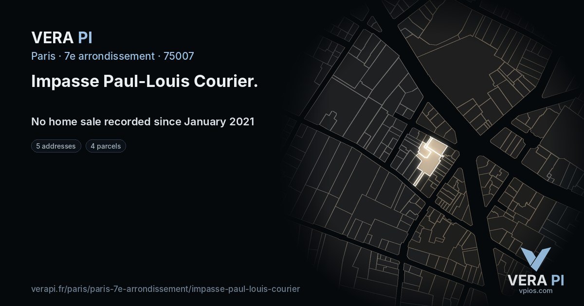 Impasse Paul-Louis Courier, 7e arrondissement at night – every parcel coloured by the prices around it, the street's own parcels lit