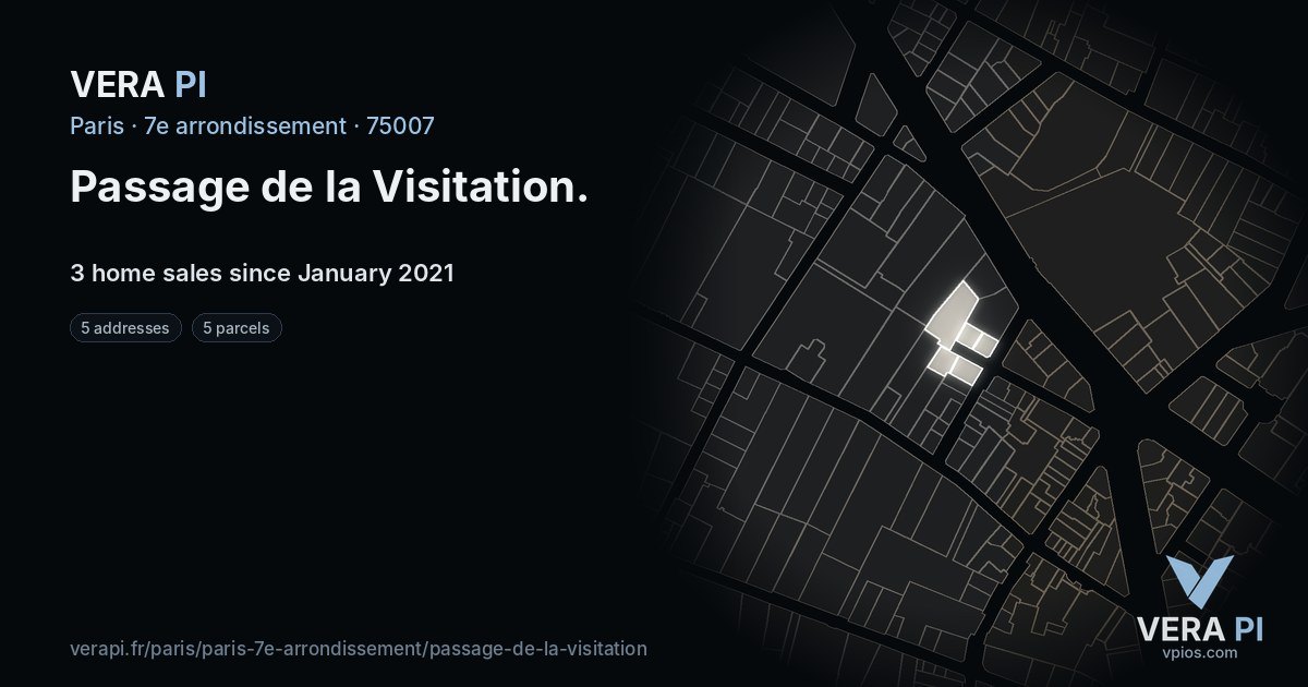 Passage de la Visitation, 7e arrondissement at night – every parcel coloured by the prices around it, the street's own parcels lit