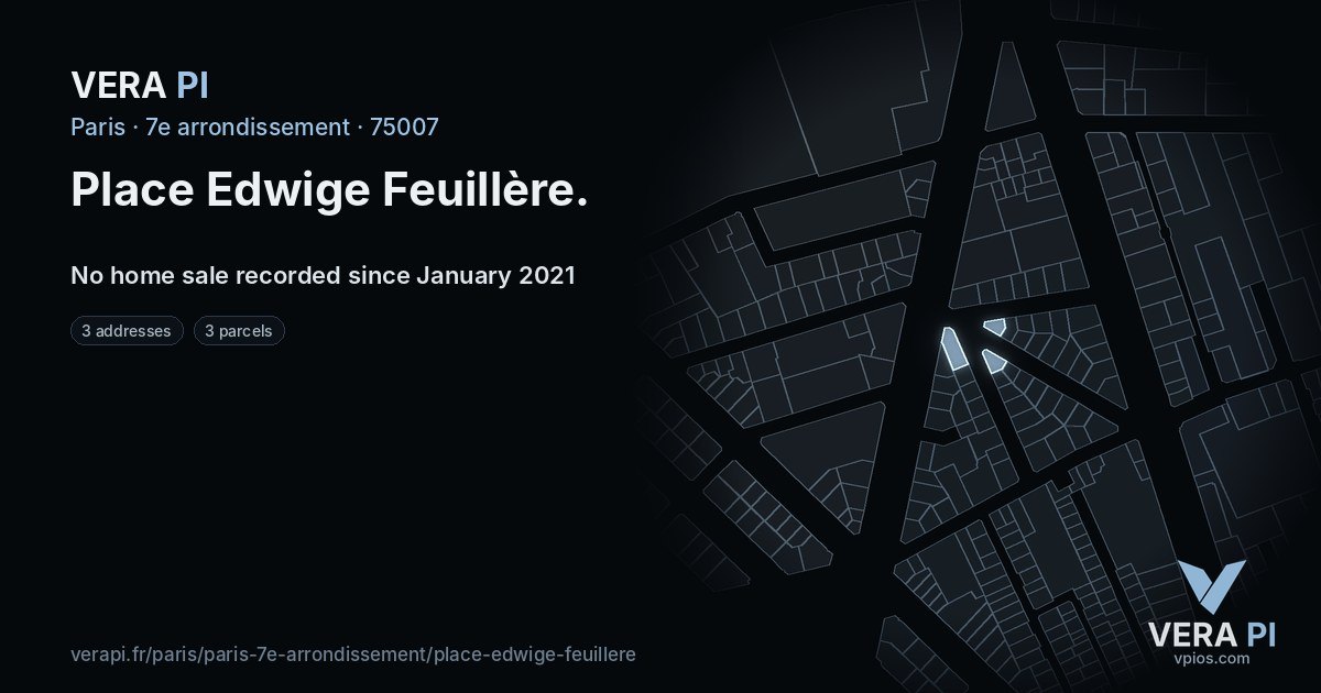 Place Edwige Feuillère, 7e arrondissement at night – every parcel coloured by the prices around it, the street's own parcels lit