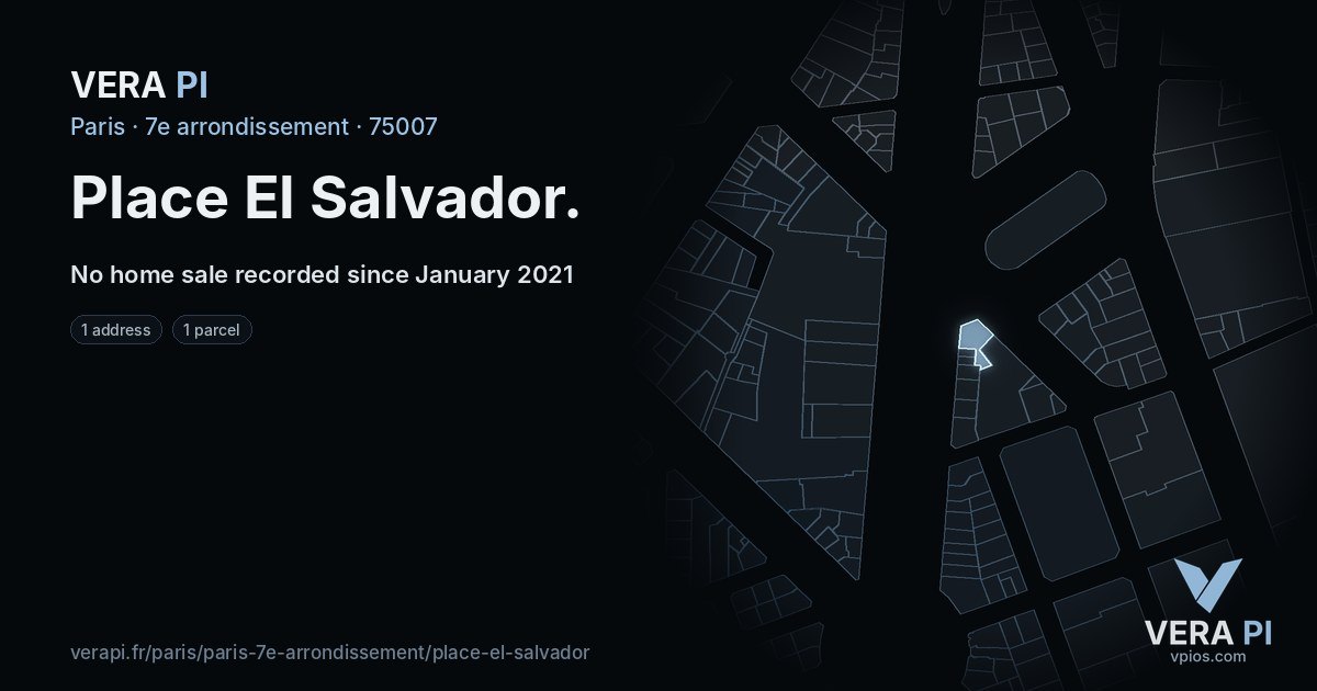 Place El Salvador, 7e arrondissement at night – every parcel coloured by the prices around it, the street's own parcels lit
