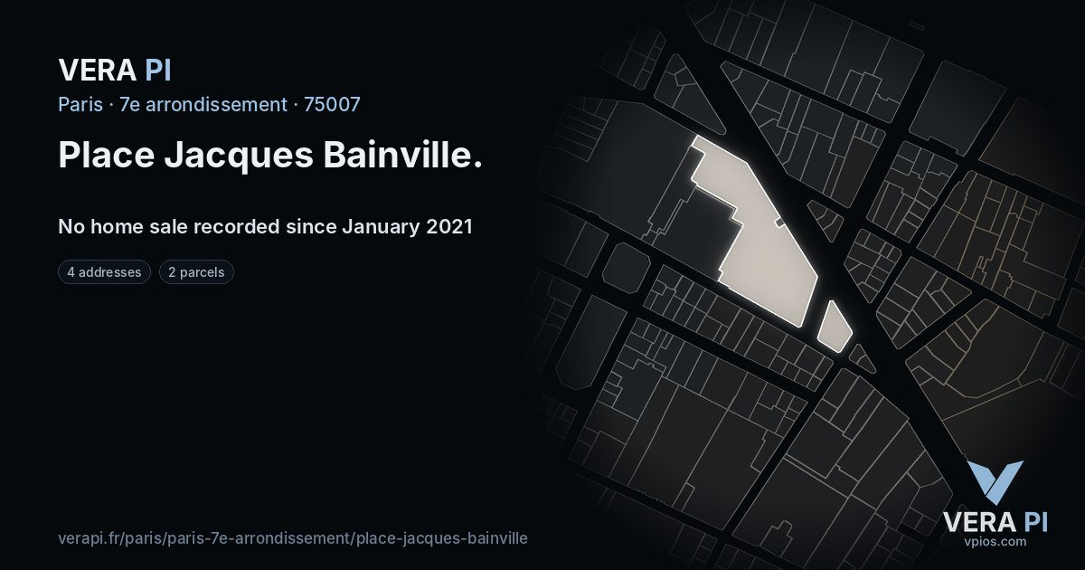 Place Jacques Bainville, 7e arrondissement at night – every parcel coloured by the prices around it, the street's own parcels lit