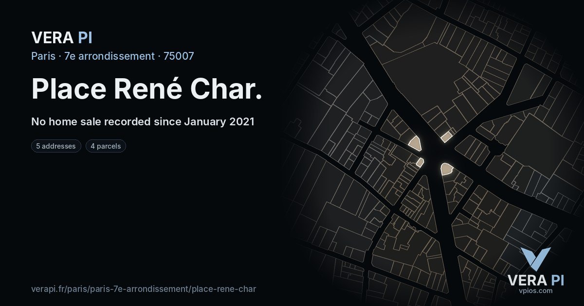 Place René Char, 7e arrondissement at night – every parcel coloured by the prices around it, the street's own parcels lit