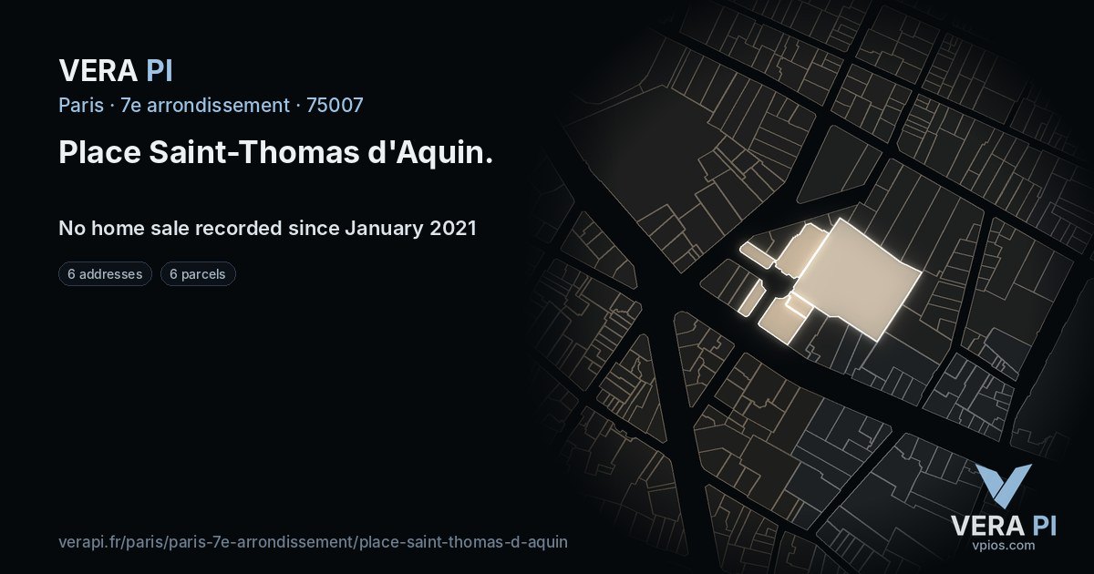 Place Saint-Thomas d'Aquin, 7e arrondissement at night – every parcel coloured by the prices around it, the street's own parcels lit