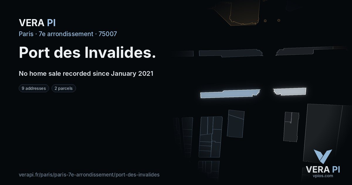 Port des Invalides, 7e arrondissement at night – every parcel coloured by the prices around it, the street's own parcels lit