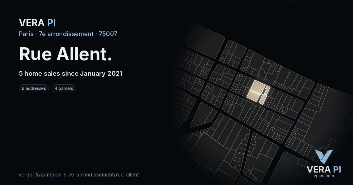 Rue Allent, 7e arrondissement at night – every parcel coloured by the prices around it, the street's own parcels lit