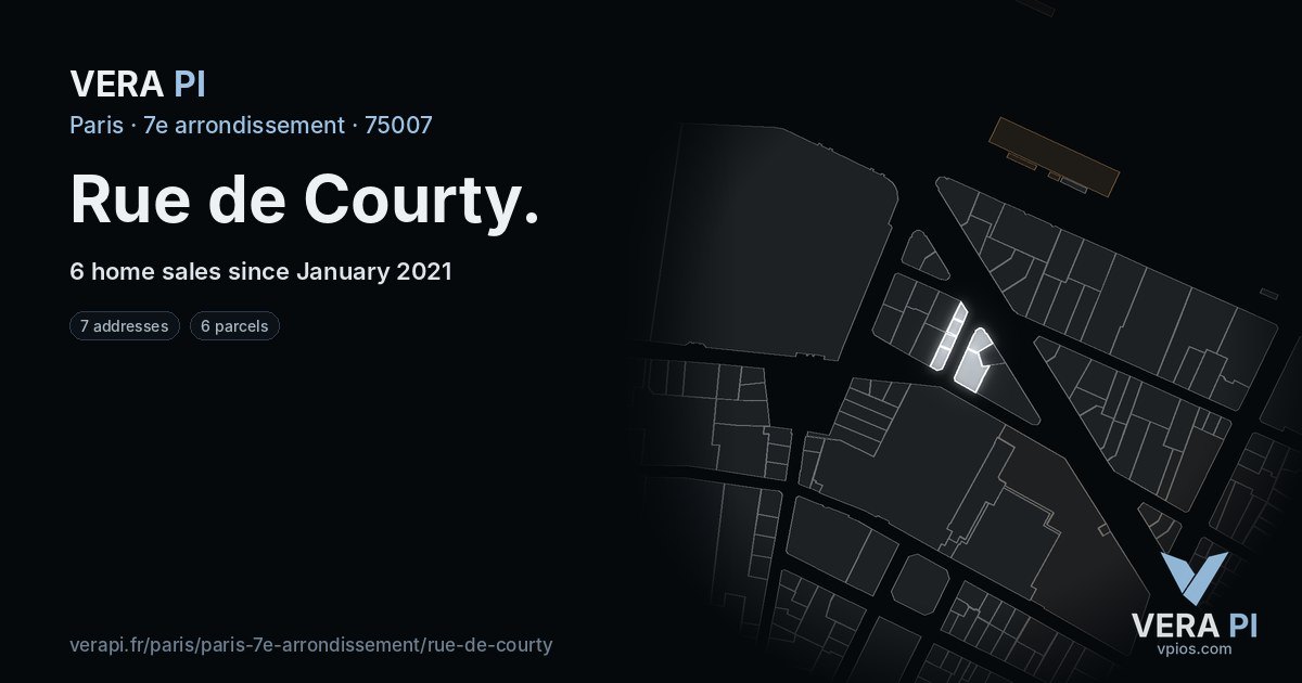 Rue de Courty, 7e arrondissement at night – every parcel coloured by the prices around it, the street's own parcels lit