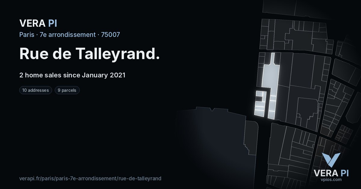 Rue de Talleyrand, 7e arrondissement at night – every parcel coloured by the prices around it, the street's own parcels lit