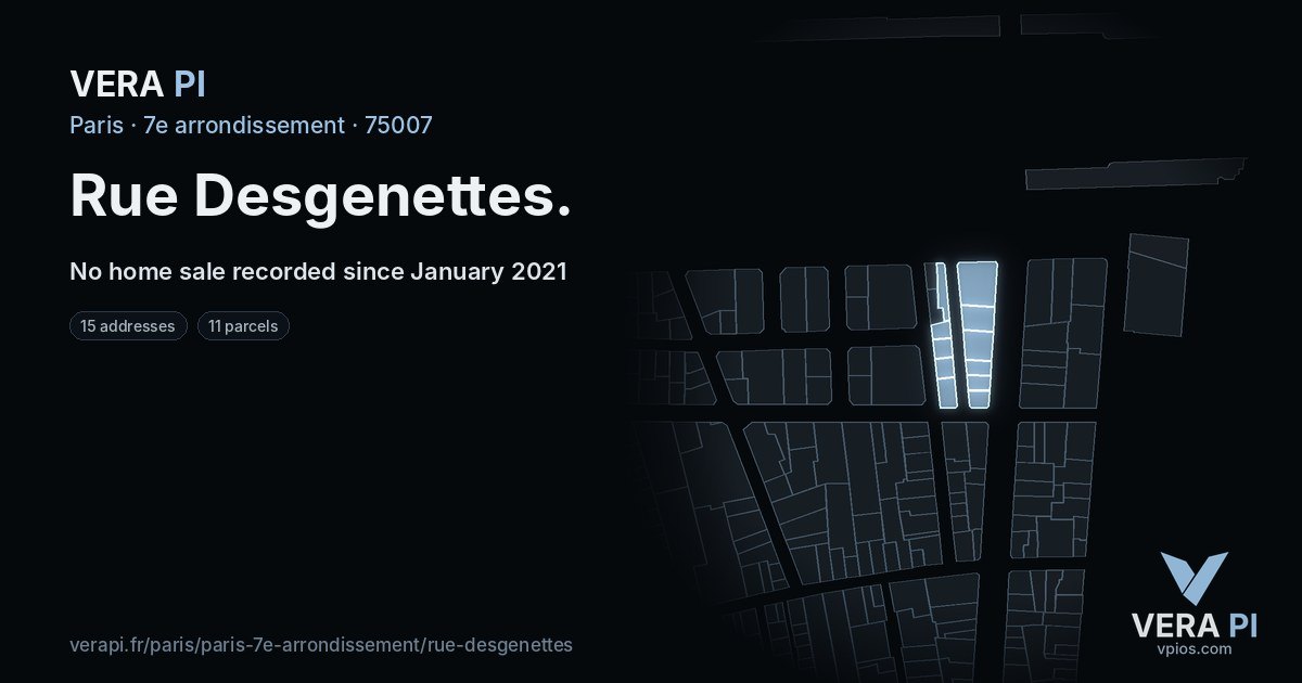 Rue Desgenettes, 7e arrondissement at night – every parcel coloured by the prices around it, the street's own parcels lit