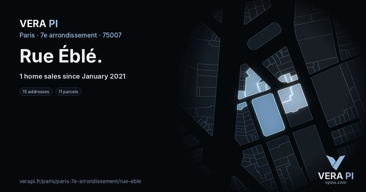 Rue Éblé, 7e arrondissement at night – every parcel coloured by the prices around it, the street's own parcels lit