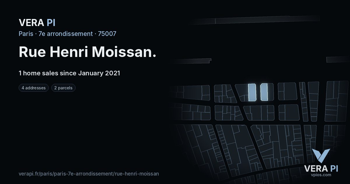 Rue Henri Moissan, 7e arrondissement at night – every parcel coloured by the prices around it, the street's own parcels lit