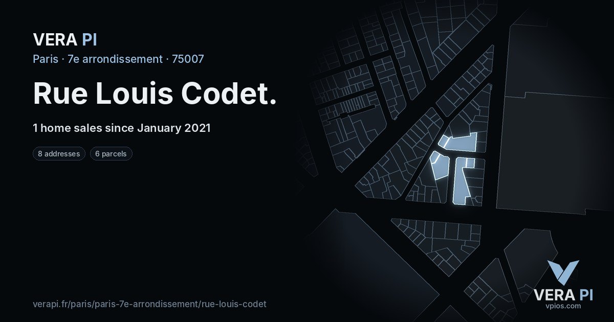 Rue Louis Codet, 7e arrondissement at night – every parcel coloured by the prices around it, the street's own parcels lit