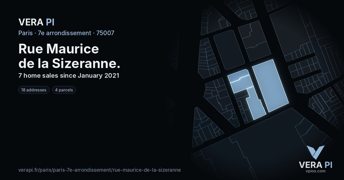 Rue Maurice de la Sizeranne, 7e arrondissement at night – every parcel coloured by the prices around it, the street's own parcels lit