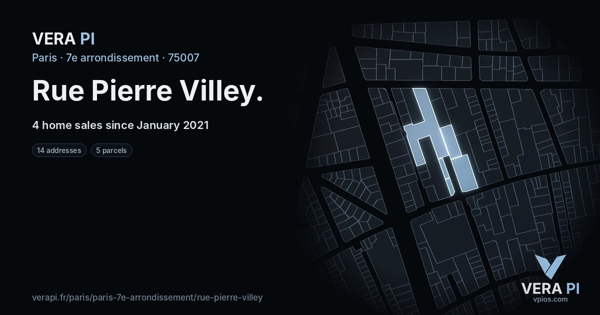 Rue Pierre Villey, 7e arrondissement at night – every parcel coloured by the prices around it, the street's own parcels lit