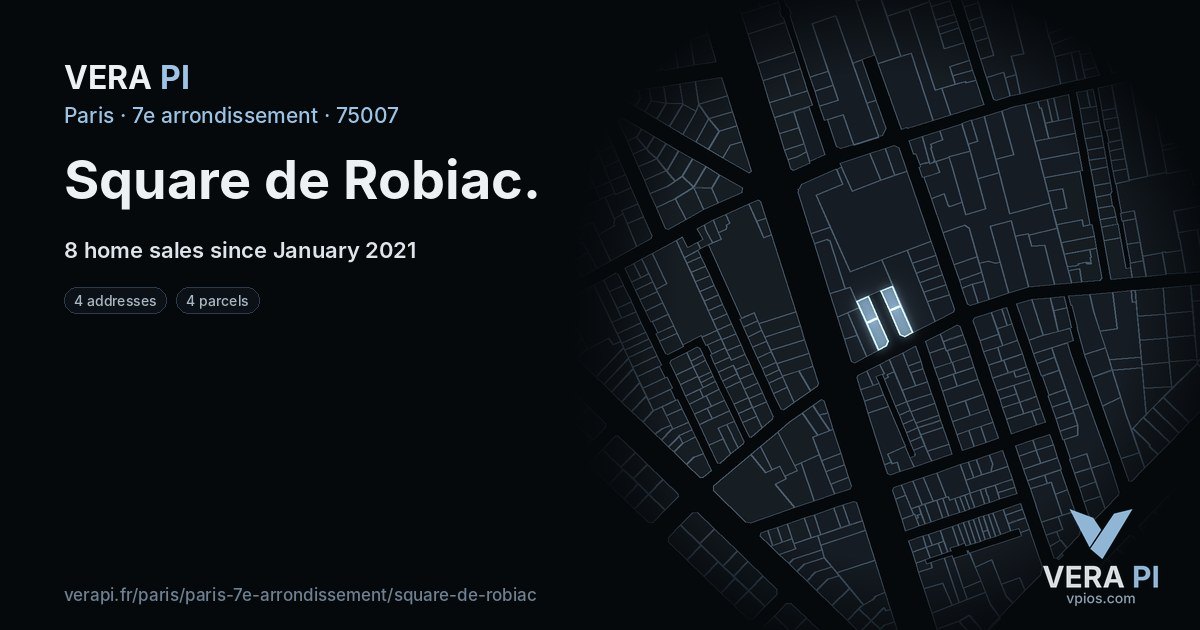 Square de Robiac, 7e arrondissement at night – every parcel coloured by the prices around it, the street's own parcels lit