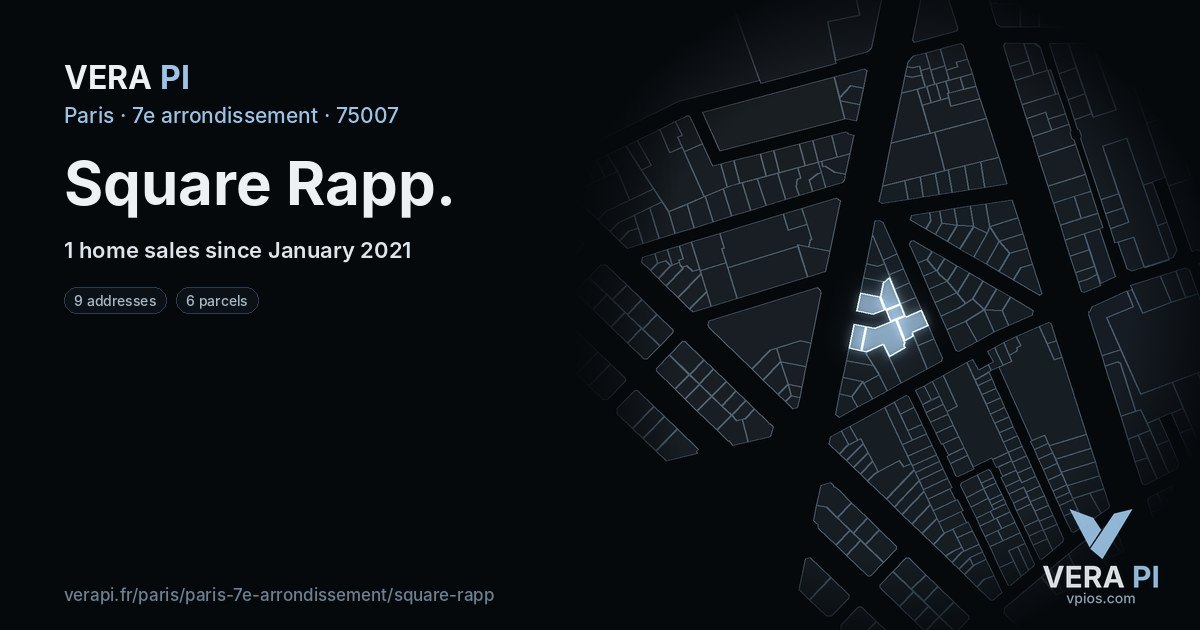 Square Rapp, 7e arrondissement at night – every parcel coloured by the prices around it, the street's own parcels lit