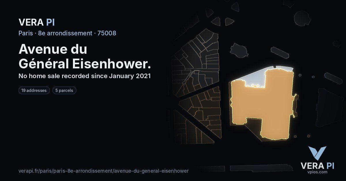 Avenue du Général Eisenhower, 8e arrondissement at night – every parcel coloured by the prices around it, the street's own parcels lit