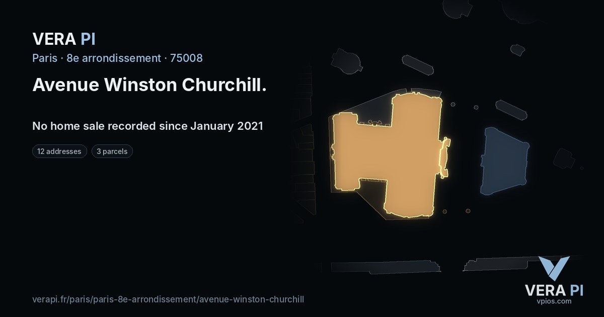 Avenue Winston Churchill, 8e arrondissement at night – every parcel coloured by the prices around it, the street's own parcels lit