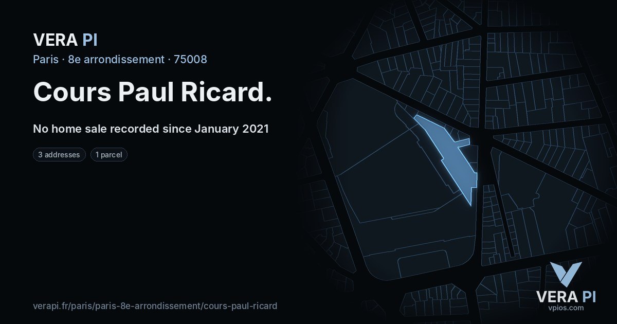Cours Paul Ricard, 8e arrondissement at night – every parcel coloured by the prices around it, the street's own parcels lit