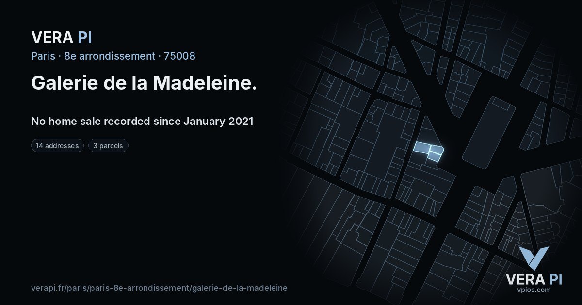 Galerie de la Madeleine, 8e arrondissement at night – every parcel coloured by the prices around it, the street's own parcels lit