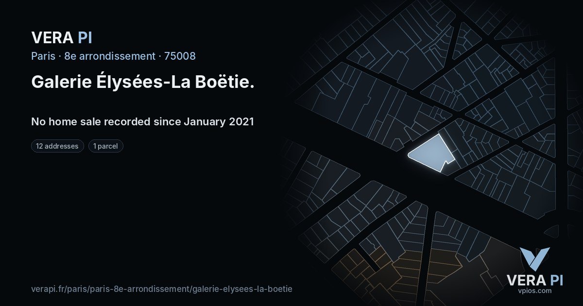 Galerie Élysées-La Boëtie, 8e arrondissement at night – every parcel coloured by the prices around it, the street's own parcels lit