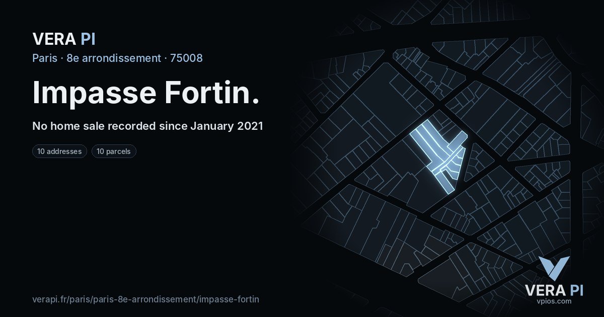 Impasse Fortin, 8e arrondissement at night – every parcel coloured by the prices around it, the street's own parcels lit