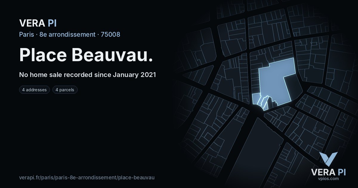 Place Beauvau, 8e arrondissement at night – every parcel coloured by the prices around it, the street's own parcels lit