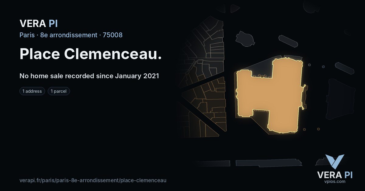 Place Clemenceau, 8e arrondissement at night – every parcel coloured by the prices around it, the street's own parcels lit