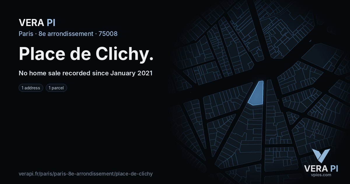 Place de Clichy, 8e arrondissement at night – every parcel coloured by the prices around it, the street's own parcels lit