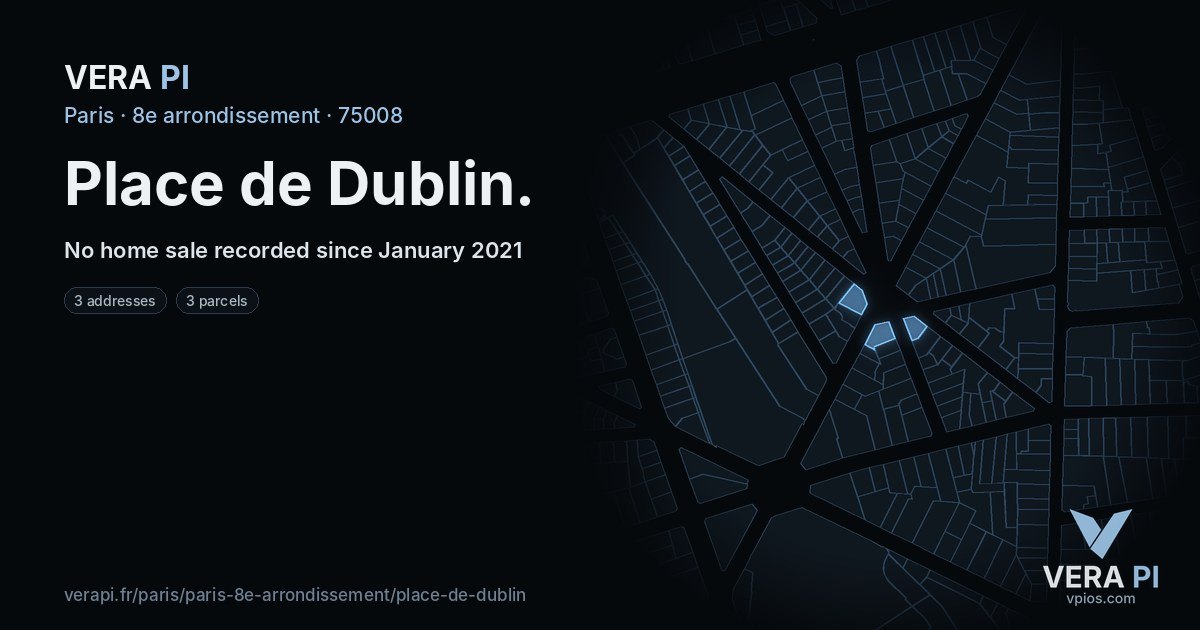 Place de Dublin, 8e arrondissement at night – every parcel coloured by the prices around it, the street's own parcels lit