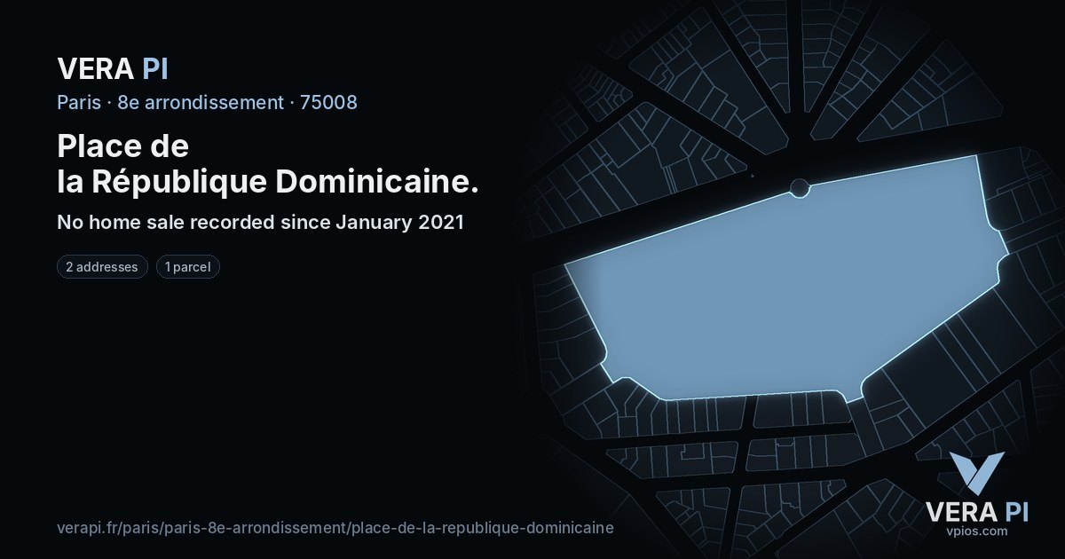 Place de la République Dominicaine, 8e arrondissement at night – every parcel coloured by the prices around it, the street's own parcels lit