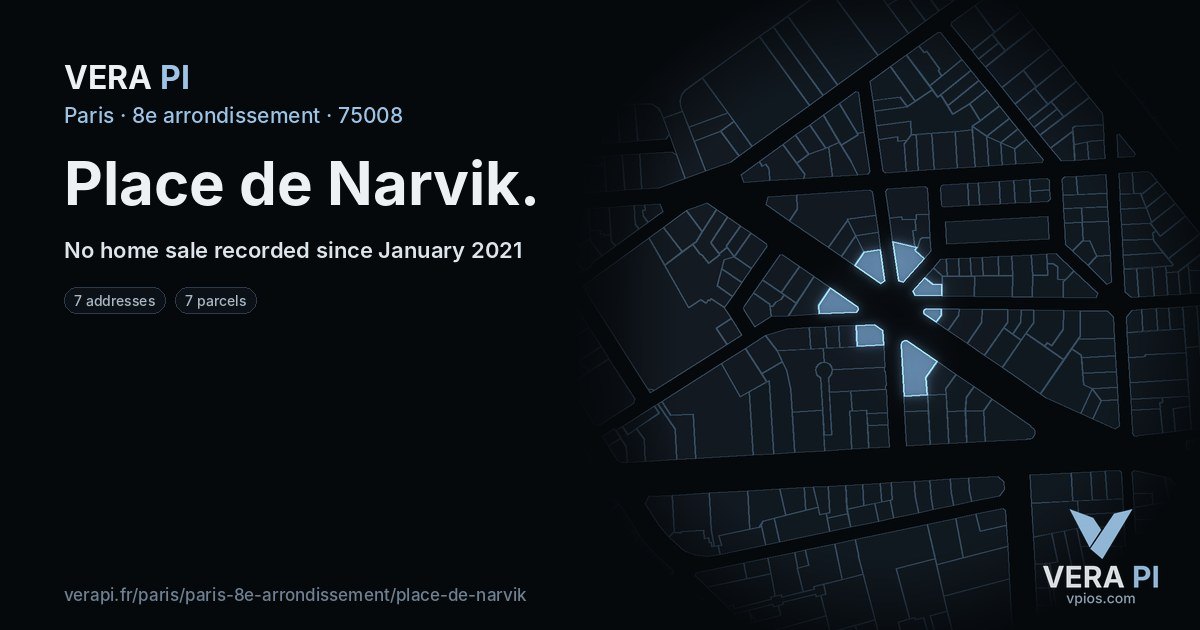 Place de Narvik, 8e arrondissement at night – every parcel coloured by the prices around it, the street's own parcels lit