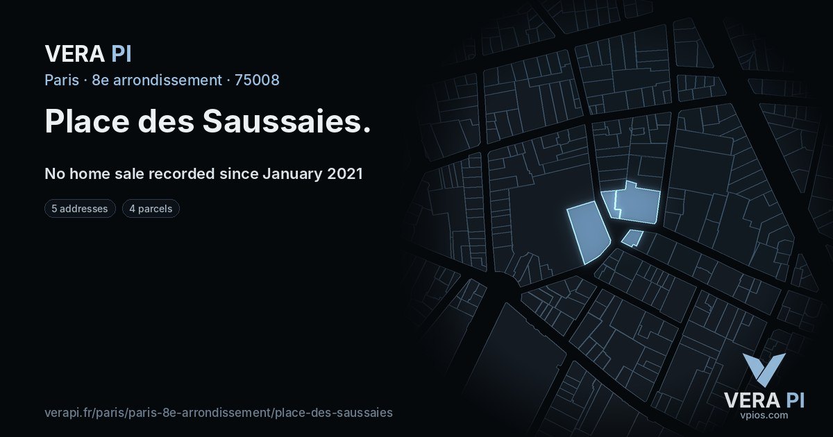 Place des Saussaies, 8e arrondissement at night – every parcel coloured by the prices around it, the street's own parcels lit