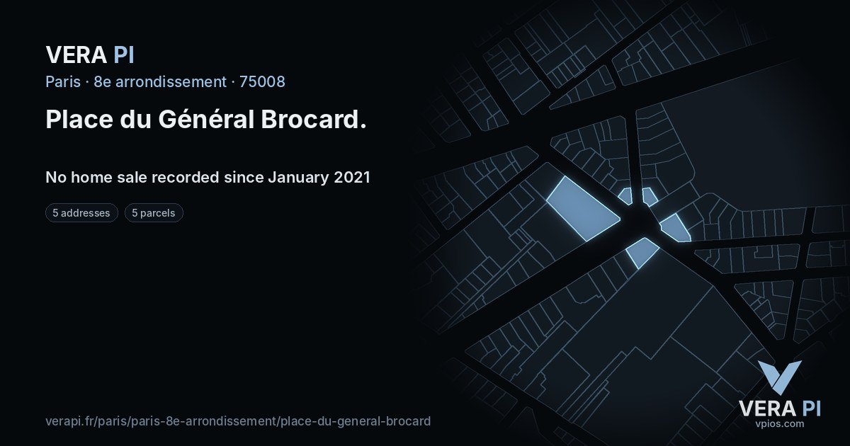 Place du Général Brocard, 8e arrondissement at night – every parcel coloured by the prices around it, the street's own parcels lit
