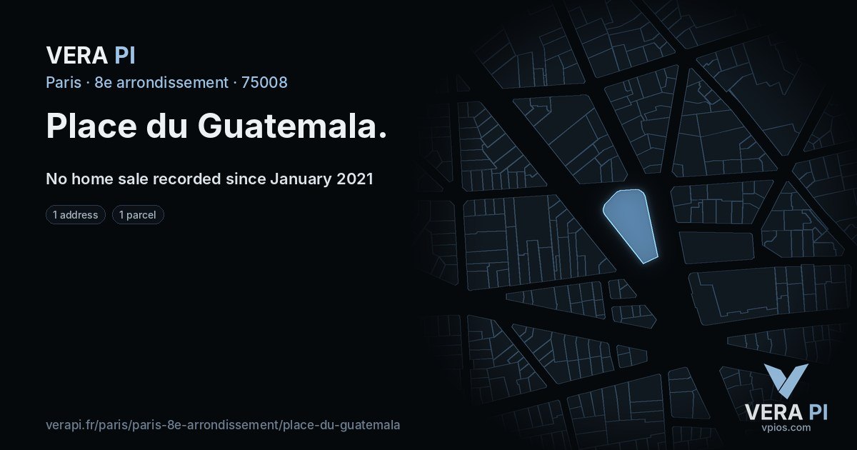 Place du Guatemala, 8e arrondissement at night – every parcel coloured by the prices around it, the street's own parcels lit