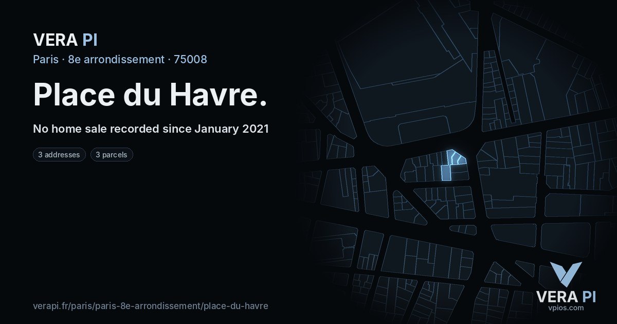 Place du Havre, 8e arrondissement at night – every parcel coloured by the prices around it, the street's own parcels lit