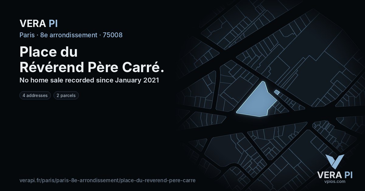 Place du Révérend Père Carré, 8e arrondissement at night – every parcel coloured by the prices around it, the street's own parcels lit