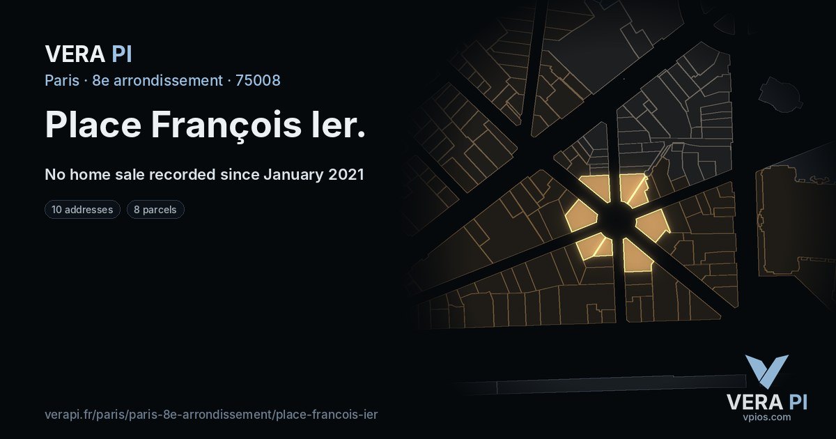 Place François Ier, 8e arrondissement at night – every parcel coloured by the prices around it, the street's own parcels lit