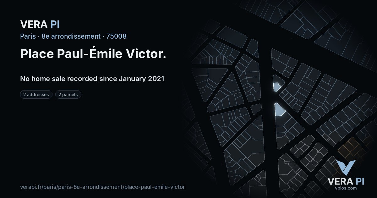 Place Paul-Émile Victor, 8e arrondissement at night – every parcel coloured by the prices around it, the street's own parcels lit