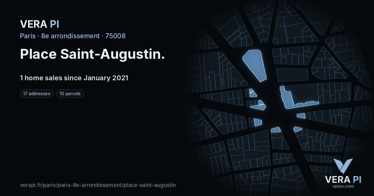Place Saint-Augustin, 8e arrondissement at night – every parcel coloured by the prices around it, the street's own parcels lit