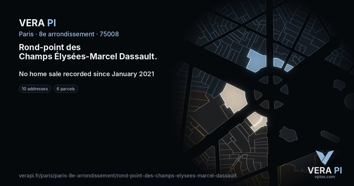 Rond-point des Champs Élysées-Marcel Dassault, 8e arrondissement at night – every parcel coloured by the prices around it, the street's own parcels lit