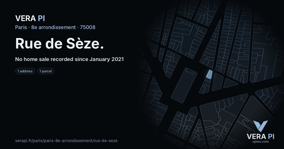 Rue de Sèze, 8e arrondissement at night – every parcel coloured by the prices around it, the street's own parcels lit