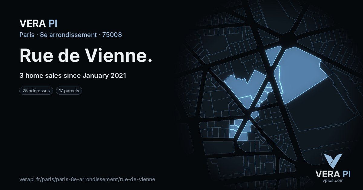 Rue de Vienne, 8e arrondissement at night – every parcel coloured by the prices around it, the street's own parcels lit