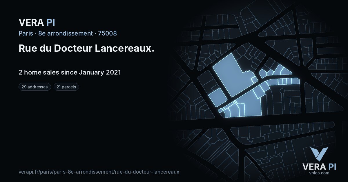 Rue du Docteur Lancereaux, 8e arrondissement at night – every parcel coloured by the prices around it, the street's own parcels lit