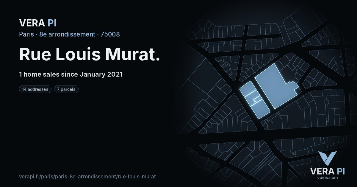 Rue Louis Murat, 8e arrondissement at night – every parcel coloured by the prices around it, the street's own parcels lit
