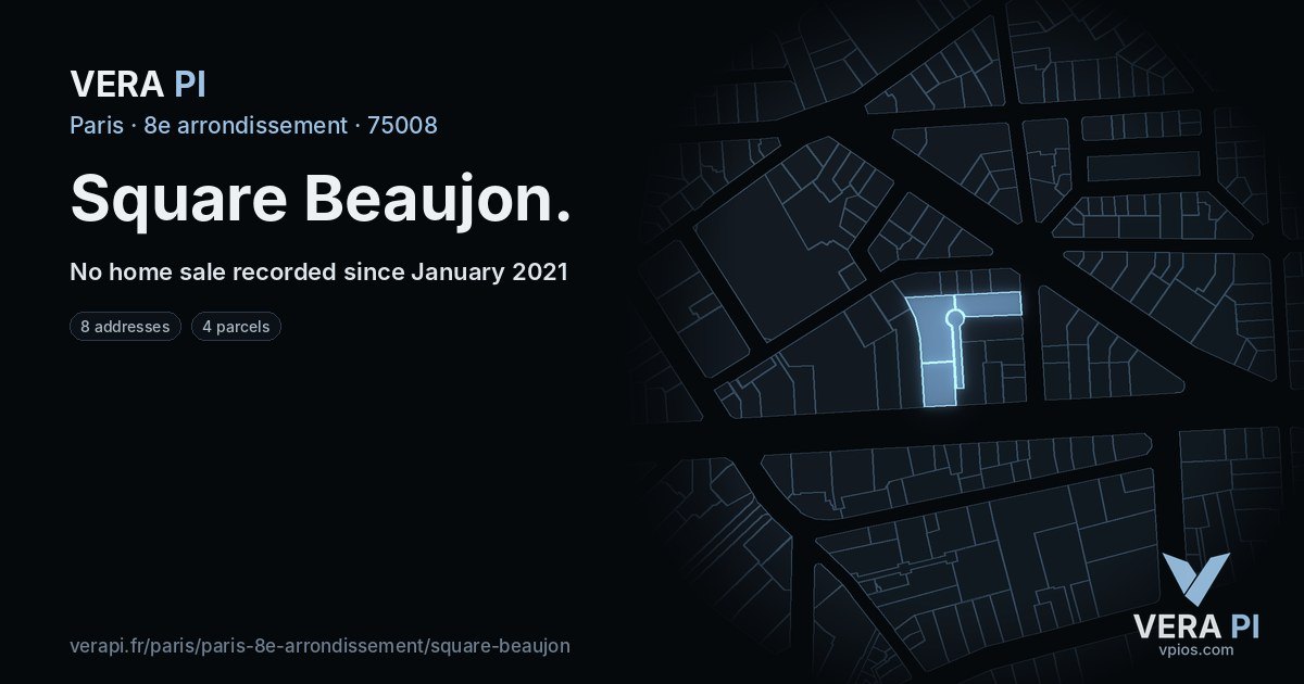 Square Beaujon, 8e arrondissement at night – every parcel coloured by the prices around it, the street's own parcels lit