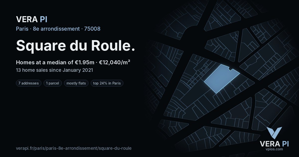 Square du Roule, 8e arrondissement at night – every parcel coloured by the prices around it, the street's own parcels lit