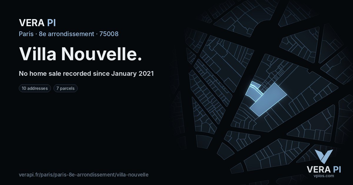 Villa Nouvelle, 8e arrondissement at night – every parcel coloured by the prices around it, the street's own parcels lit