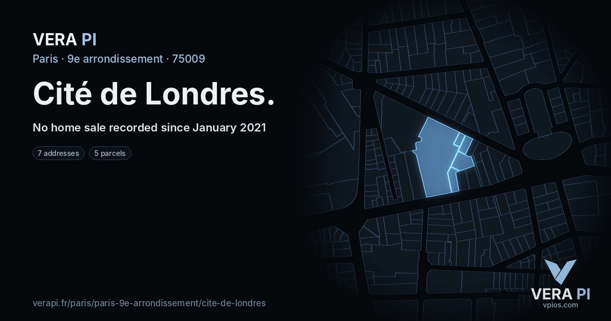 Cité de Londres, 9e arrondissement at night – every parcel coloured by the prices around it, the street's own parcels lit