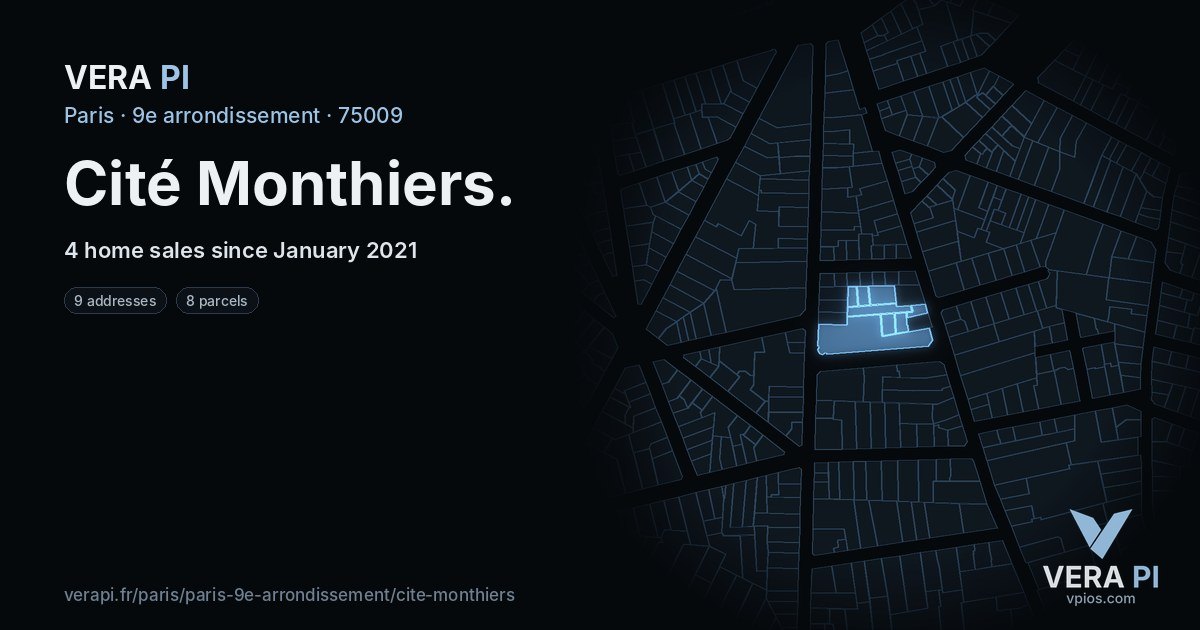 Cité Monthiers, 9e arrondissement at night – every parcel coloured by the prices around it, the street's own parcels lit